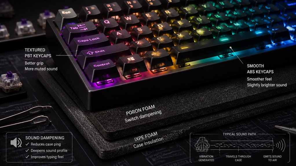 thicker pbt keycaps quieter