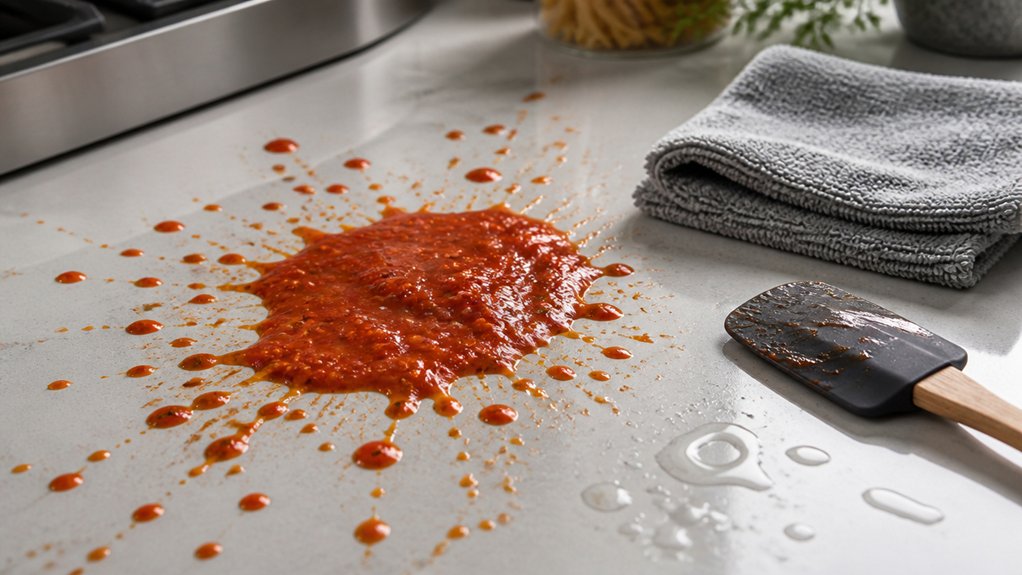use damp cloth immediately